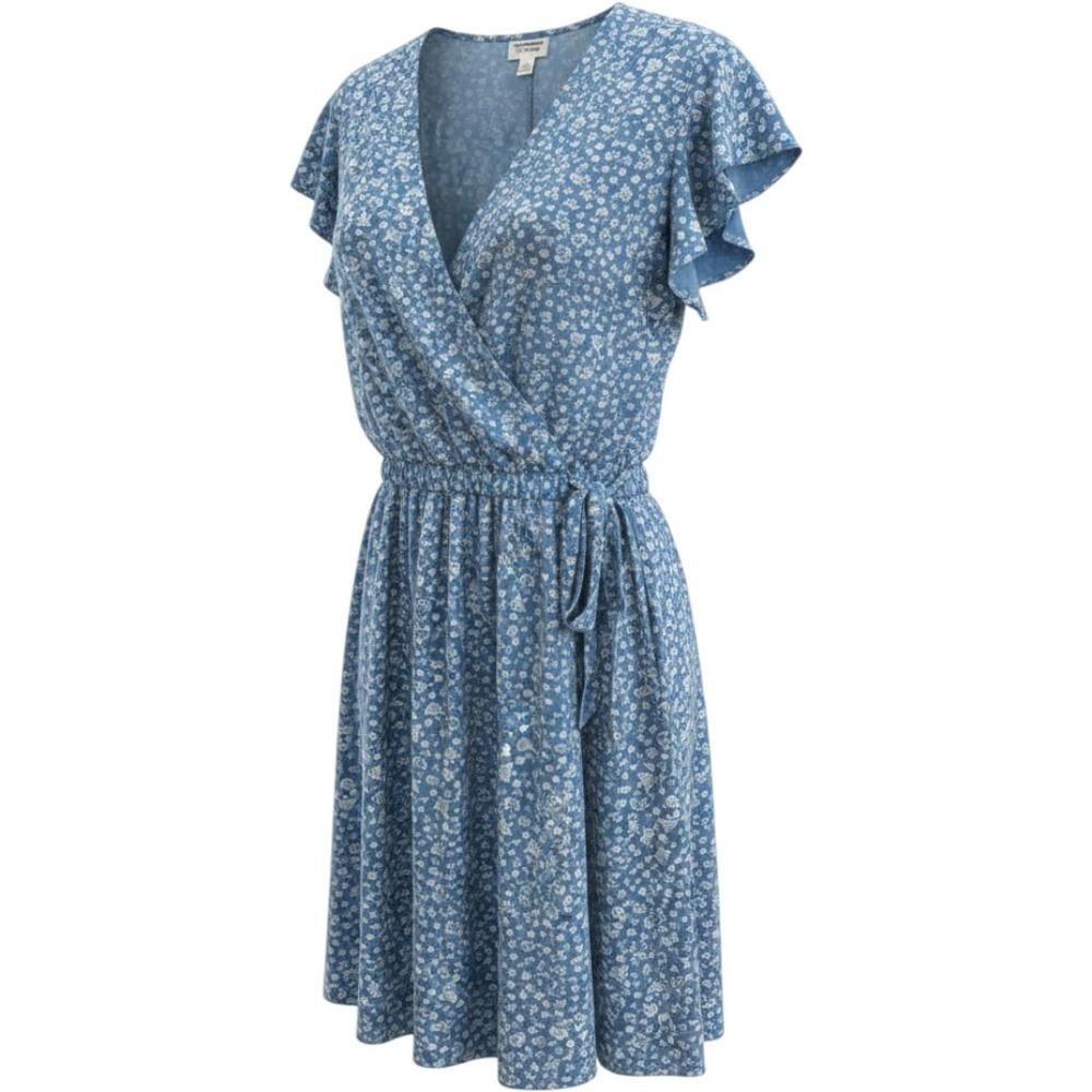 Caralyn Mirand x The Drop Wrap Dress Women XXL Blue Floral Flutter Sleeve V-Neck